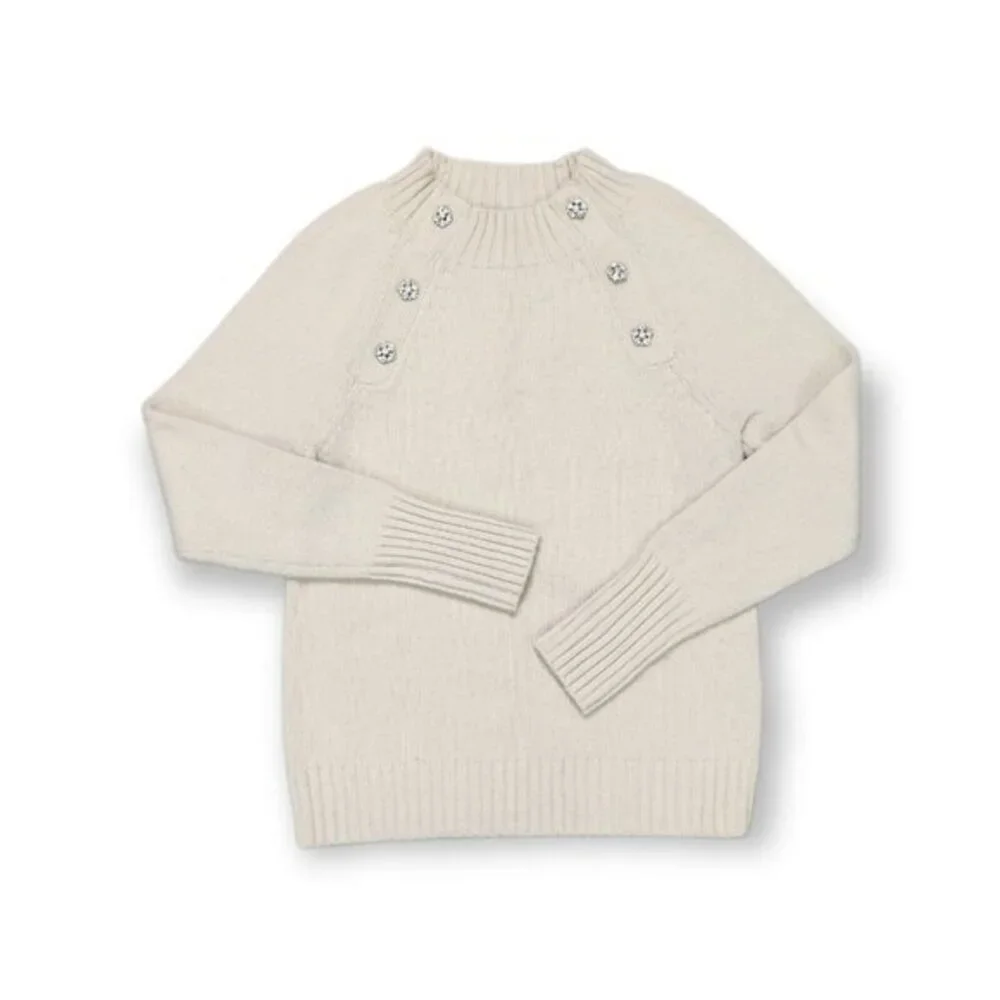 J. Crew Lambs Wool Ivory‎ Jeweled Sweater Womens XS